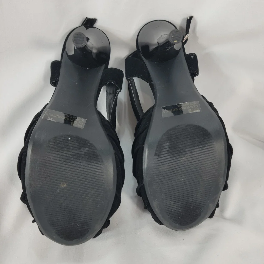 Qupid Slingback Platform Stiletto Heel Women 8 Black Ruched Suede Whimsigoth Y2K